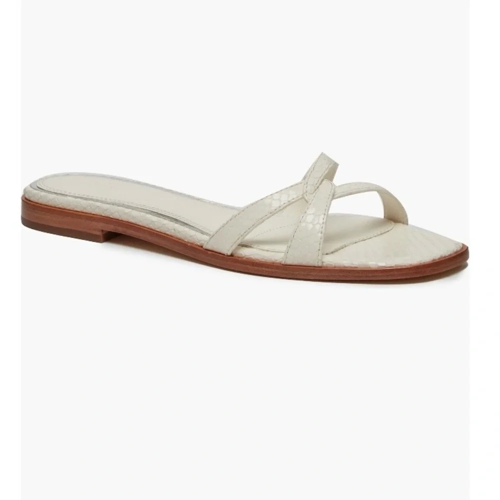 PAIGE Toby Snake‑Embossed Leather Slide Sandals Women’s Size 7
